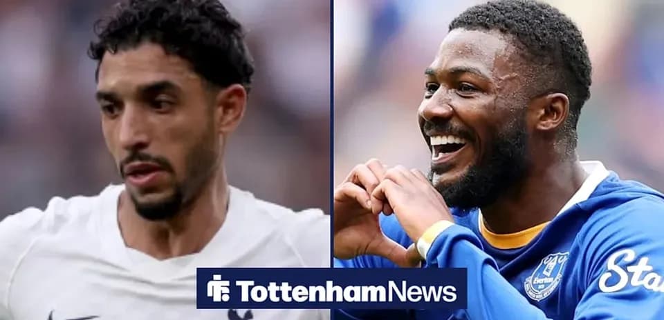 Deux joueurs de football en action, l'un avec Tottenham, l'autre avec Everton