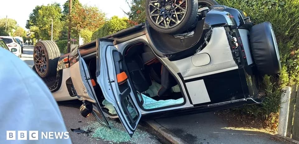 Voiture de sport renversée sur une route