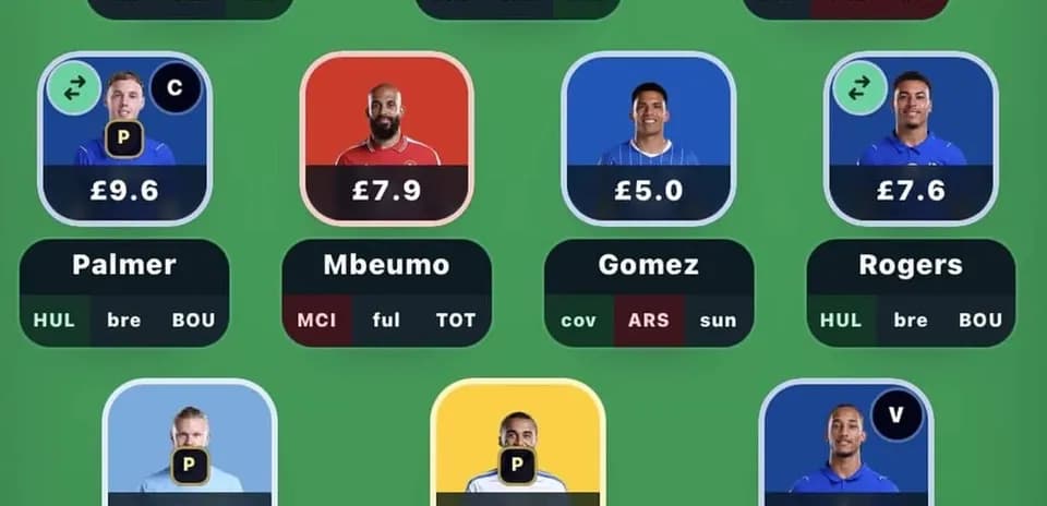 Interface of fantasy football player selections and stats