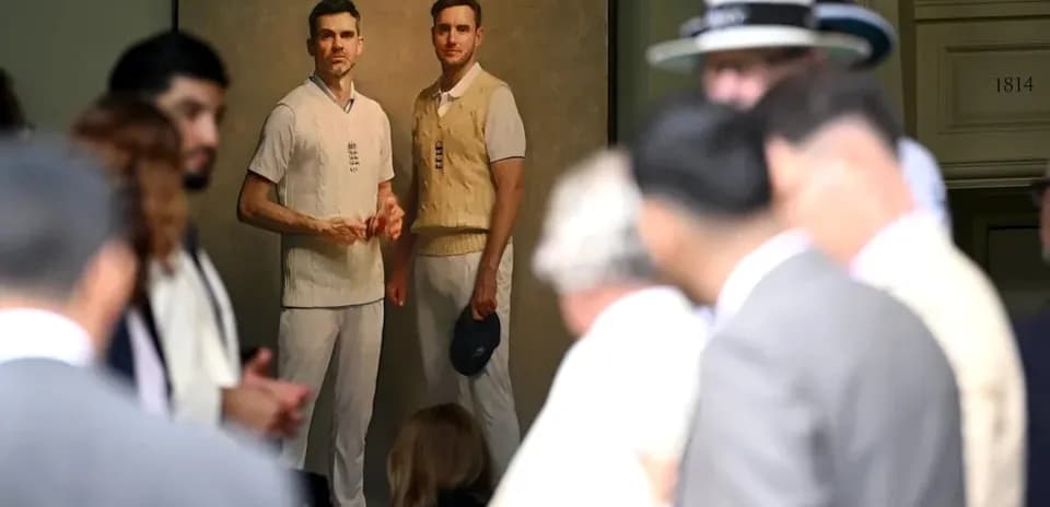 Portrait of two cricketers at an event
