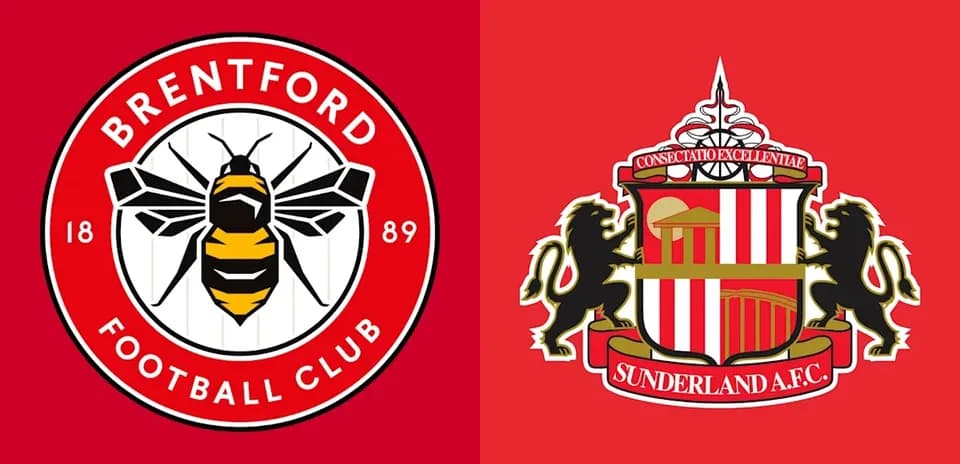 Logos de Brentford et Sunderland sur fond rouge