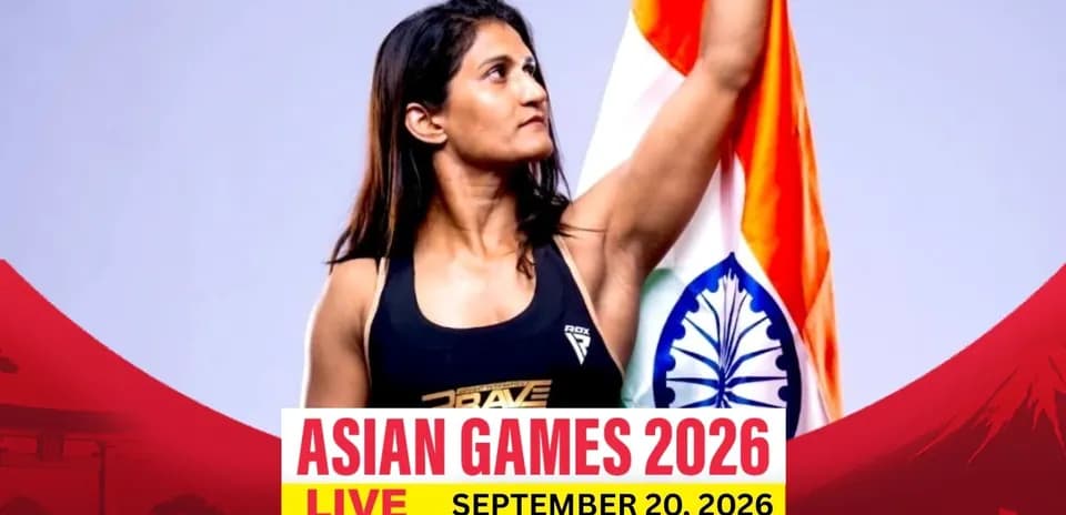 Athlete raising Indian flag at Asian Games 2026