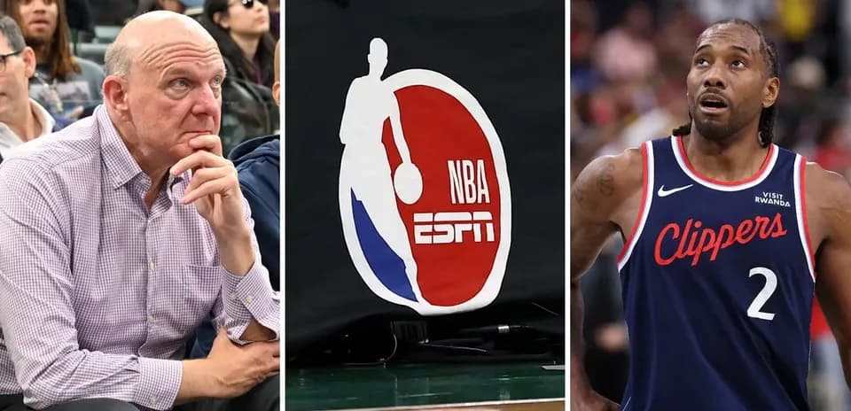 Steve Ballmer and Kawhi Leonard at NBA game