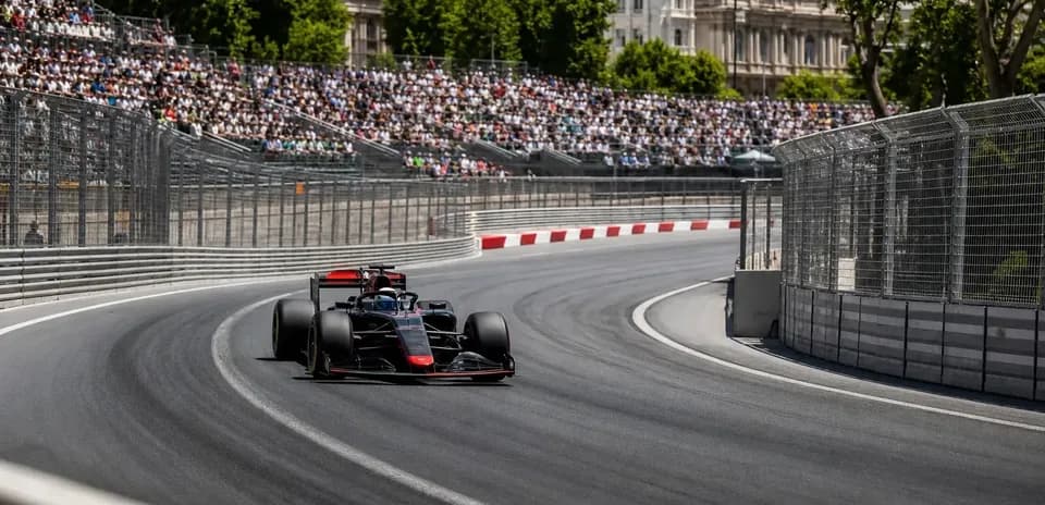 Voiture de Formule 1 prenant un virage sur circuit