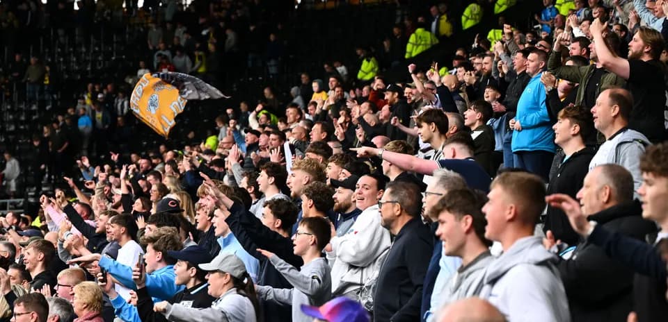 Supporters cheering in the stadium during match