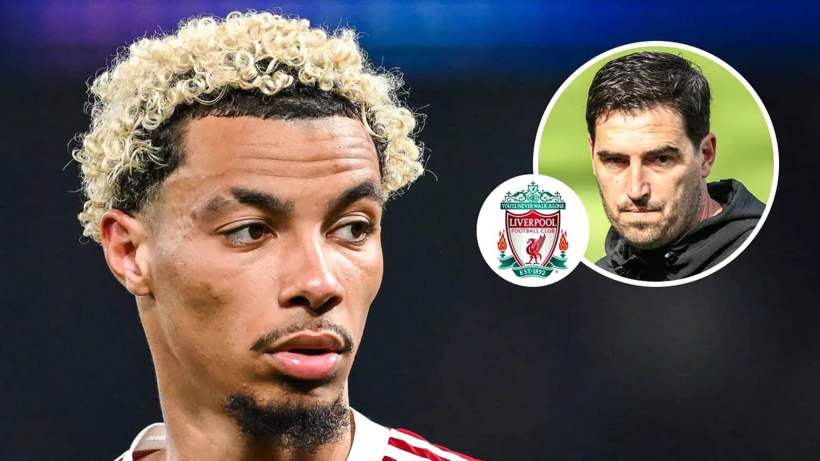 Joueur avec cheveux bouclés et logo Liverpool