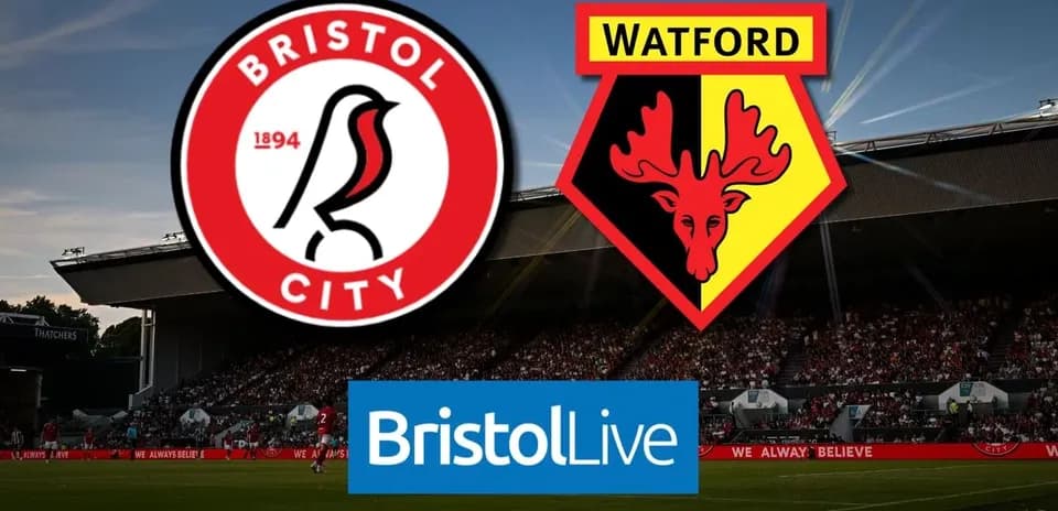 Logos de Bristol City et Watford avec fond de stade