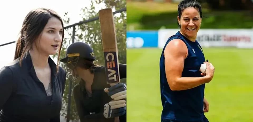 Deux joueuses de cricket en action sur le terrain