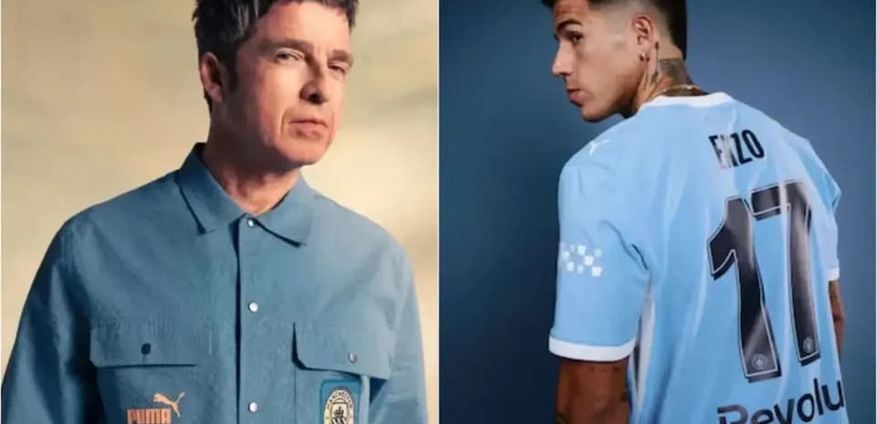 Homme en chemise Puma et joueur en maillot de football