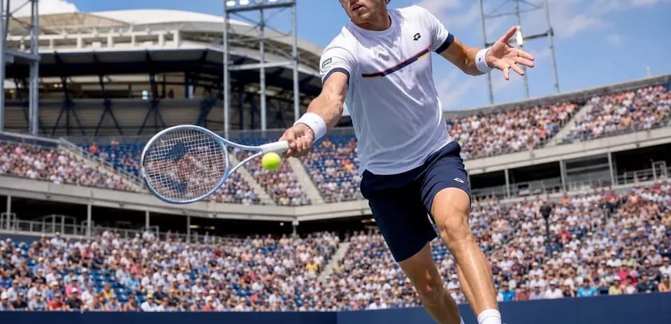 Joueur de tennis frappant une balle sur court
