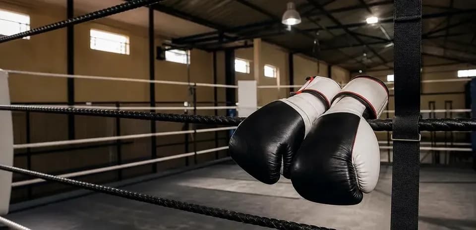 Gants de boxe suspendus dans un ring