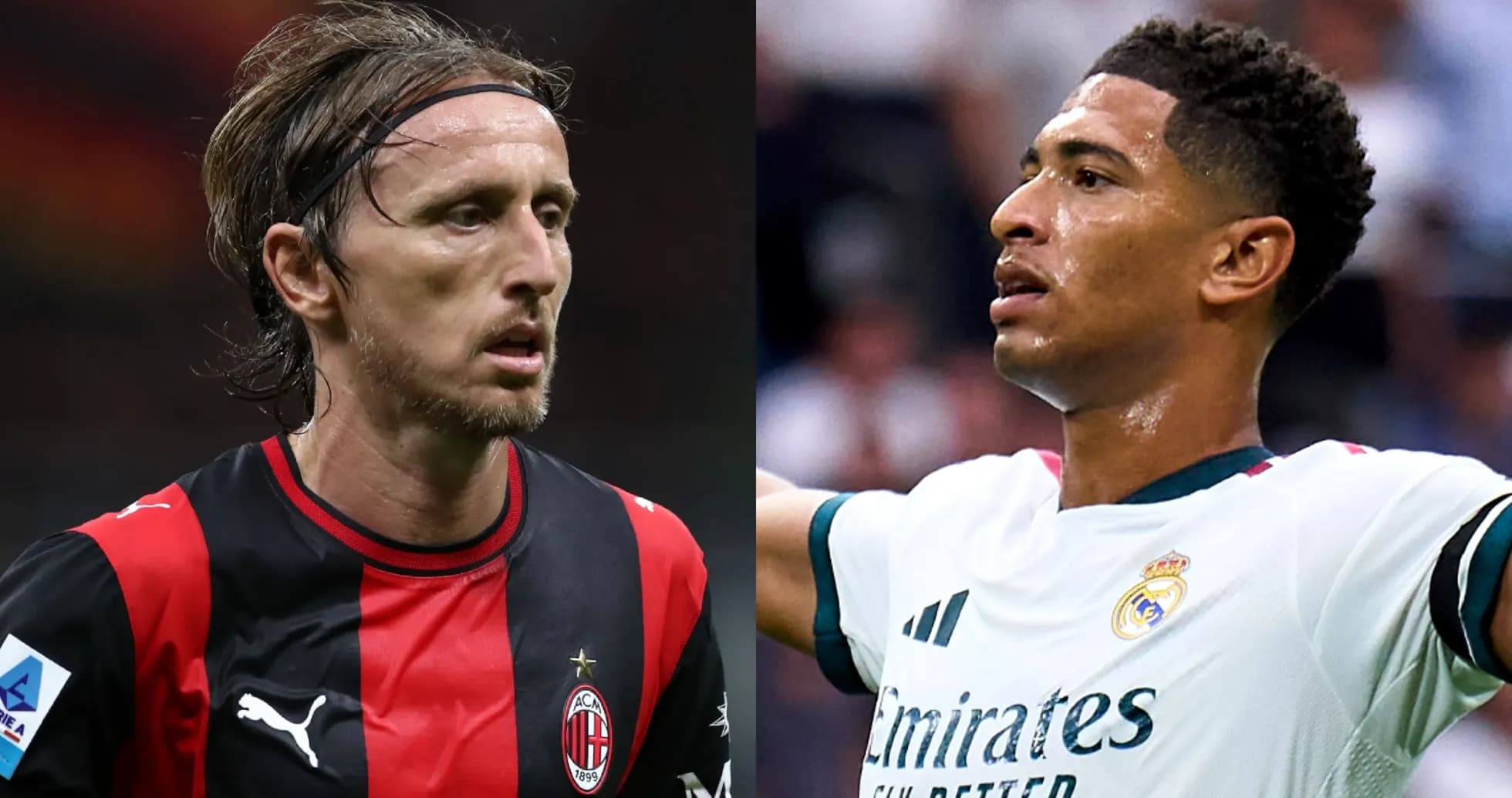 Deux joueurs en action, l'un avec AC Milan, l'autre avec Real Madrid