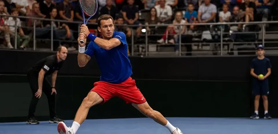 Joueur de tennis exécutant un coup sur le court