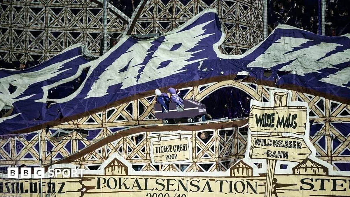Tifo display featuring roller coaster theme at stadium