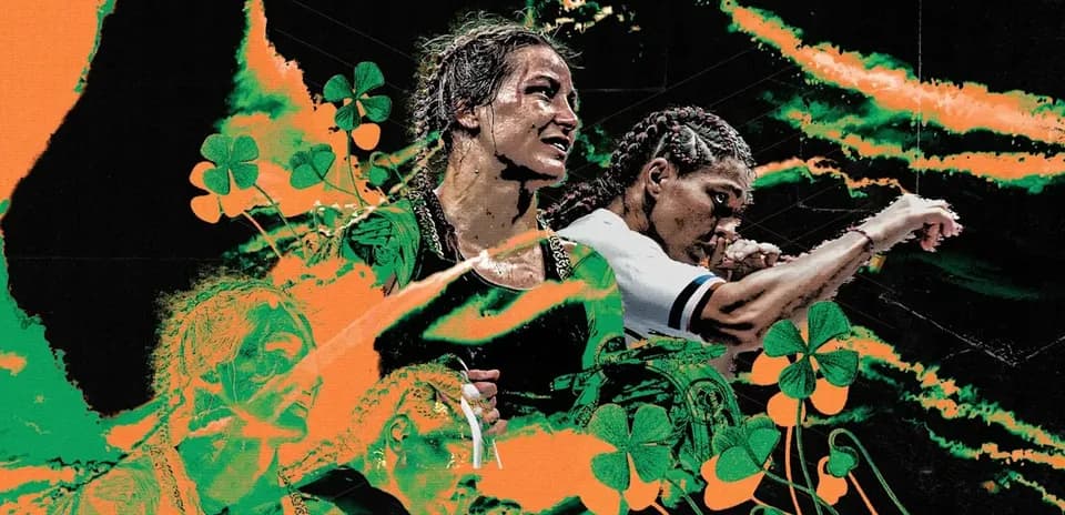 Deux combattantes de MMA avec un fond artistique