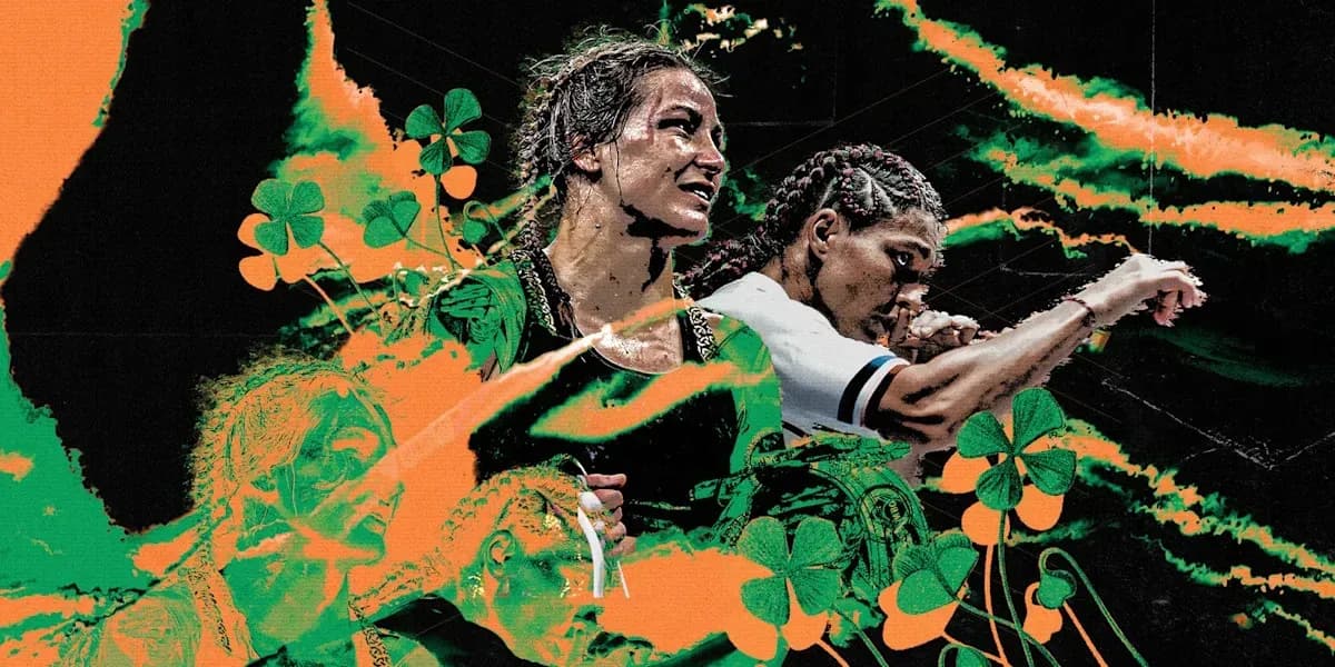 Deux combattantes de MMA avec un fond artistique
