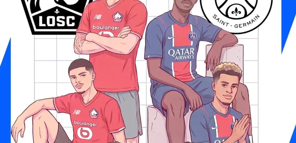 Joueurs de LOSC et PSG posant ensemble en illustration
