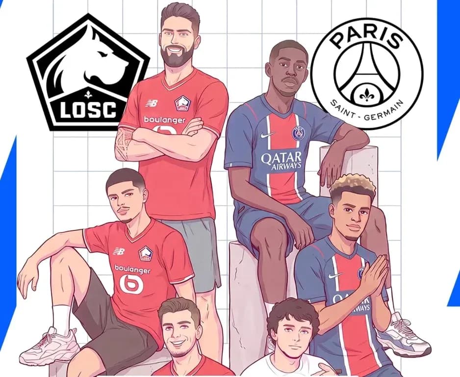 Joueurs de LOSC et PSG posant ensemble en illustration Joueurs de LOSC et PSG posant ensemble en illustration