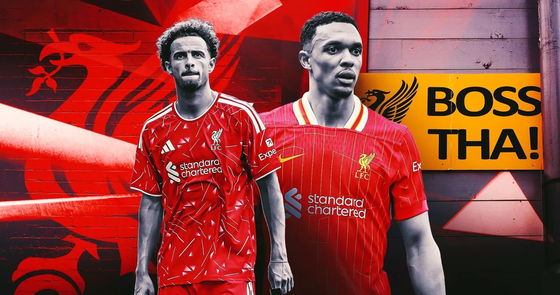 Joueurs de Liverpool en maillots rouges avec graffiti