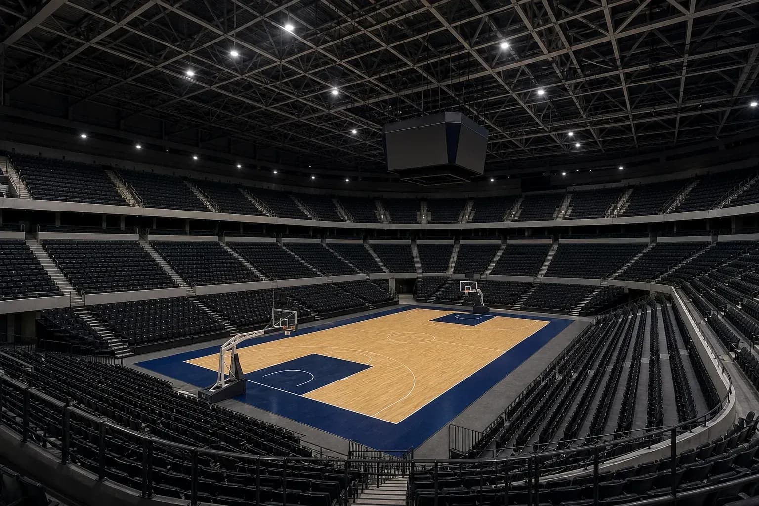 Vue intérieure d'un stade de basket-ball vide