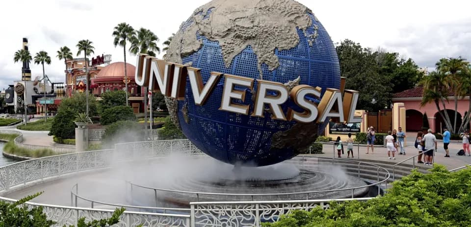 Globe monument with 'UNIVERSAL' at theme park