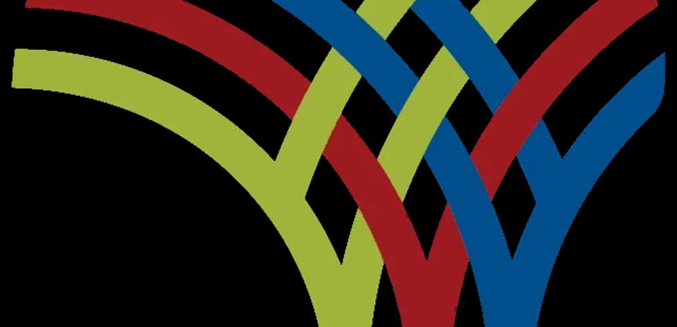 Logo avec des lignes colorées en bleu, rouge et vert