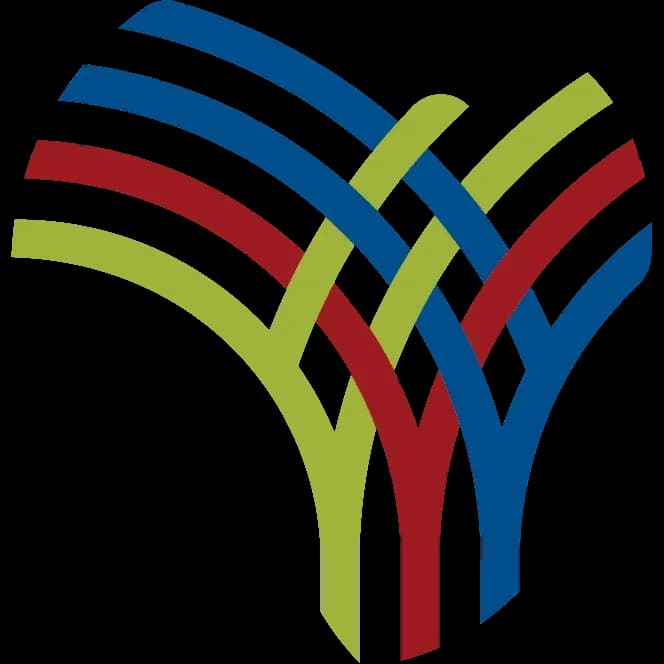Logo avec des lignes colorées en bleu, rouge et vert