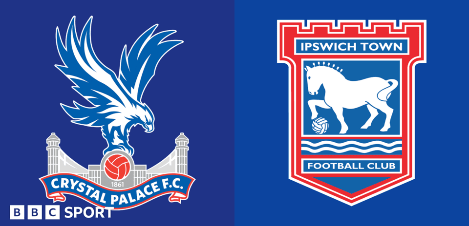 Logos de Crystal Palace et Ipswich Town sur fond bleu