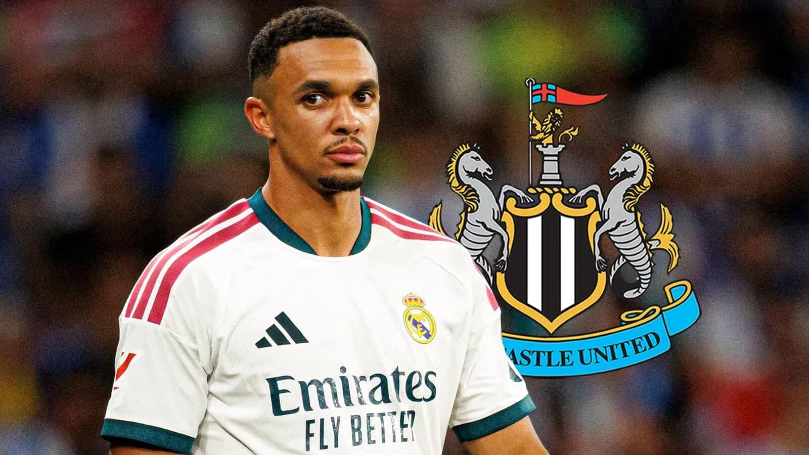 Joueur en maillot du Real Madrid avec logo Newcastle