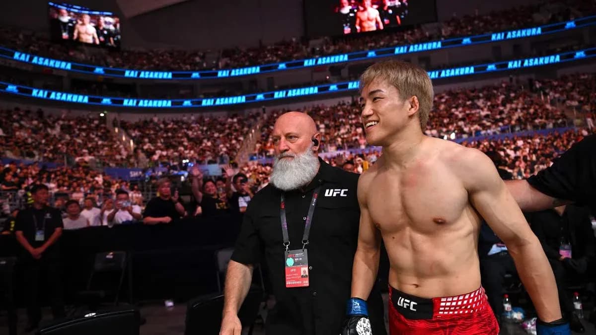Kai Asakura entrant with coach before UFC match Kai Asakura entrant with coach before UFC match