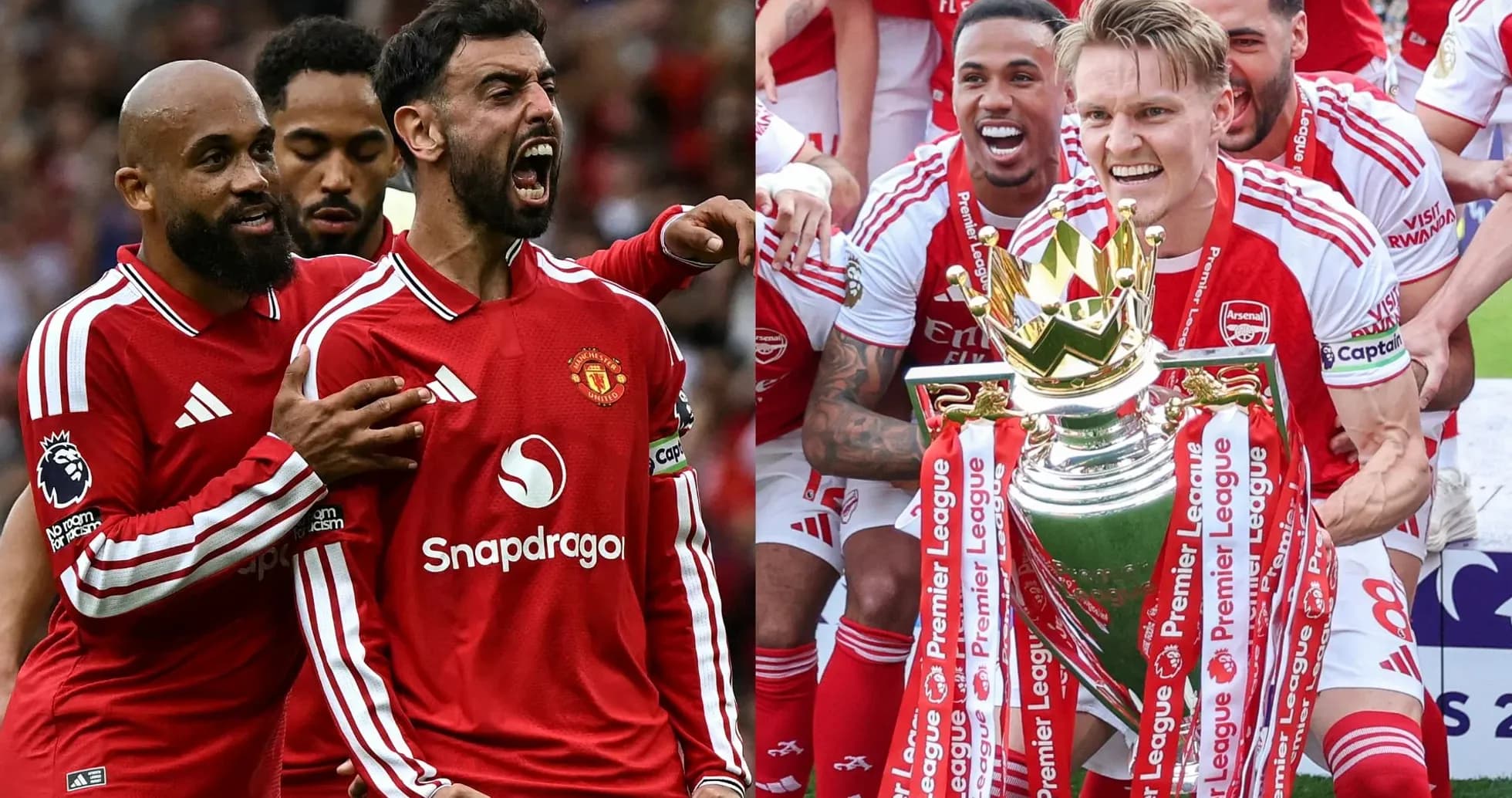 Joueurs de Manchester United et Arsenal célébrant des moments différents Joueurs de Manchester United et Arsenal célébrant des moments différents