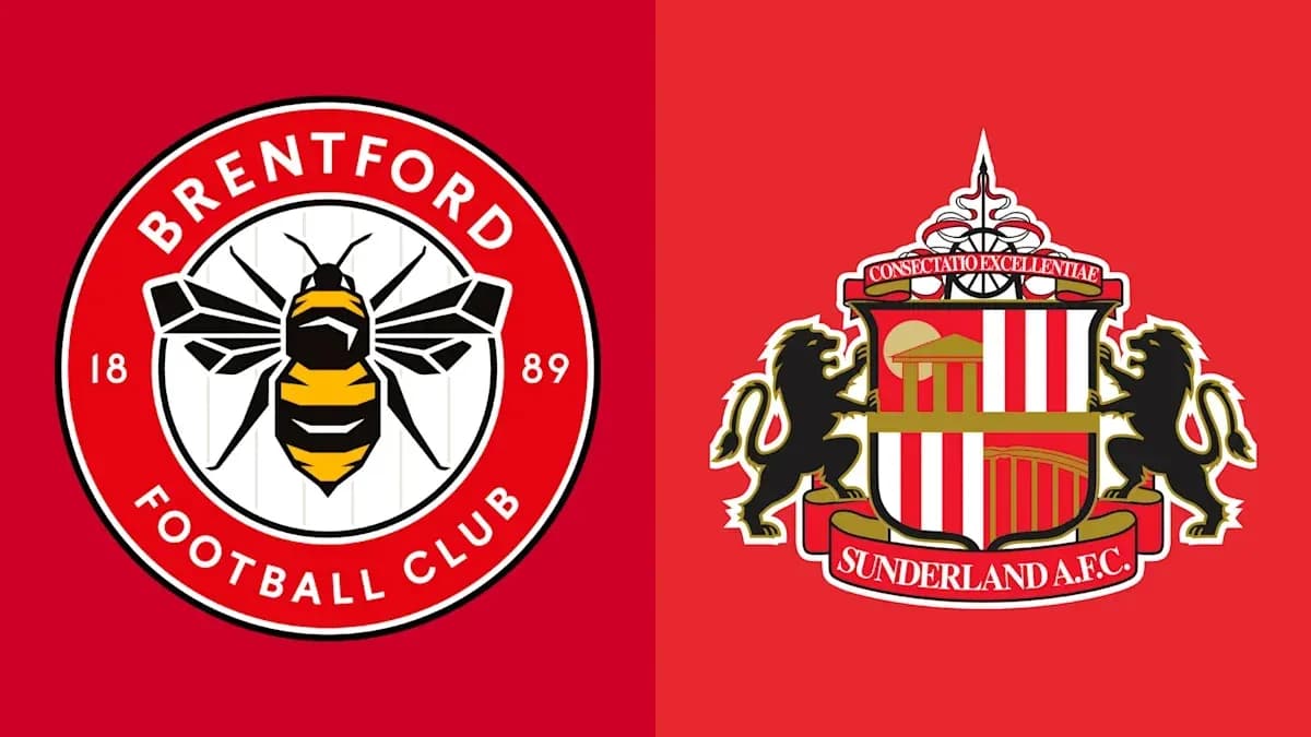Logos de Brentford et Sunderland sur fond rouge Logos de Brentford et Sunderland sur fond rouge