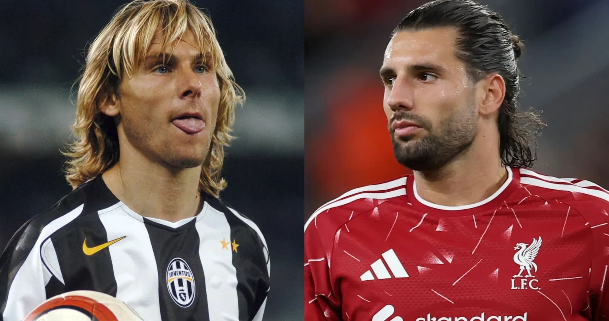 Joueurs de football en maillots de Juventus et Liverpool Joueurs de football en maillots de Juventus et Liverpool
