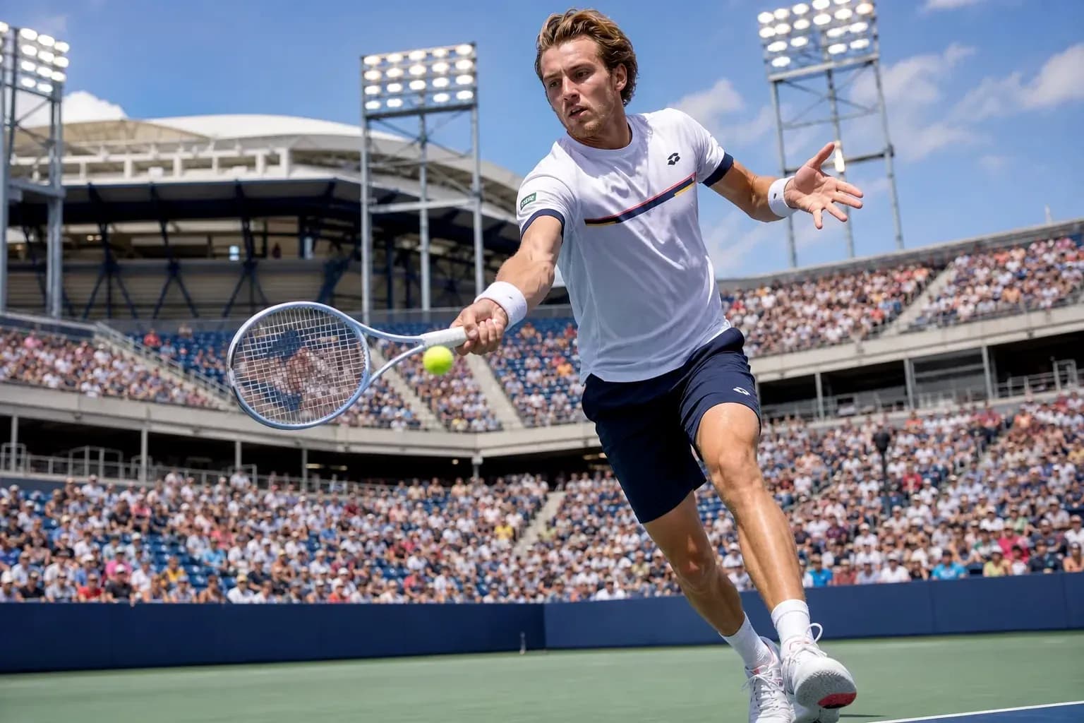 Joueur de tennis frappant une balle sur court Joueur de tennis frappant une balle sur court