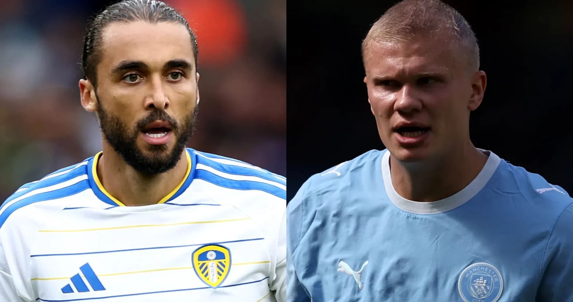 Joueurs de Leeds et Manchester City en gros plan Joueurs de Leeds et Manchester City en gros plan