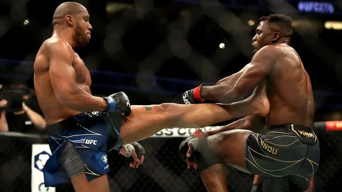 Deux combattants de MMA échangent des coups dans l'octogone Deux combattants de MMA échangent des coups dans l'octogone