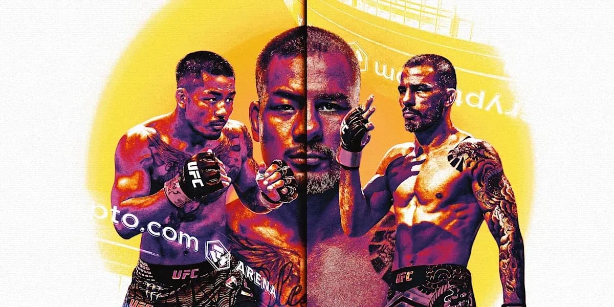 Trois combattants de MMA en pose de combat Trois combattants de MMA en pose de combat