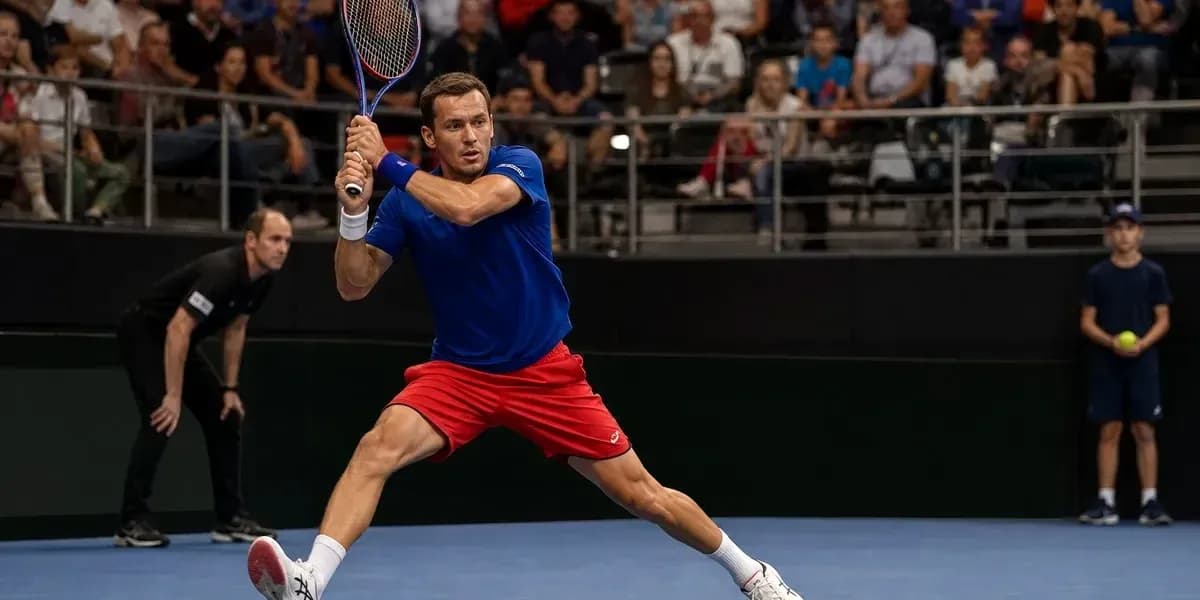 Joueur de tennis exécutant un coup sur le court Joueur de tennis exécutant un coup sur le court