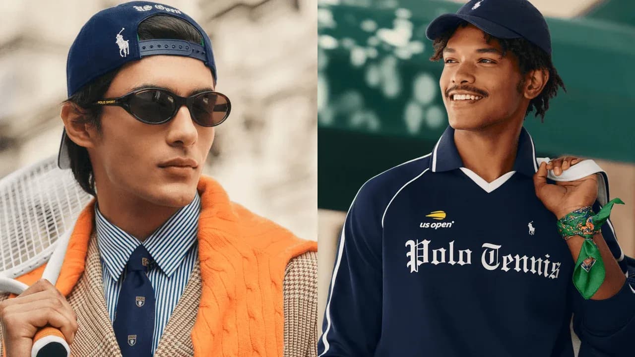 Deux modèles portant des vêtements de tennis élégants Deux modèles portant des vêtements de tennis élégants