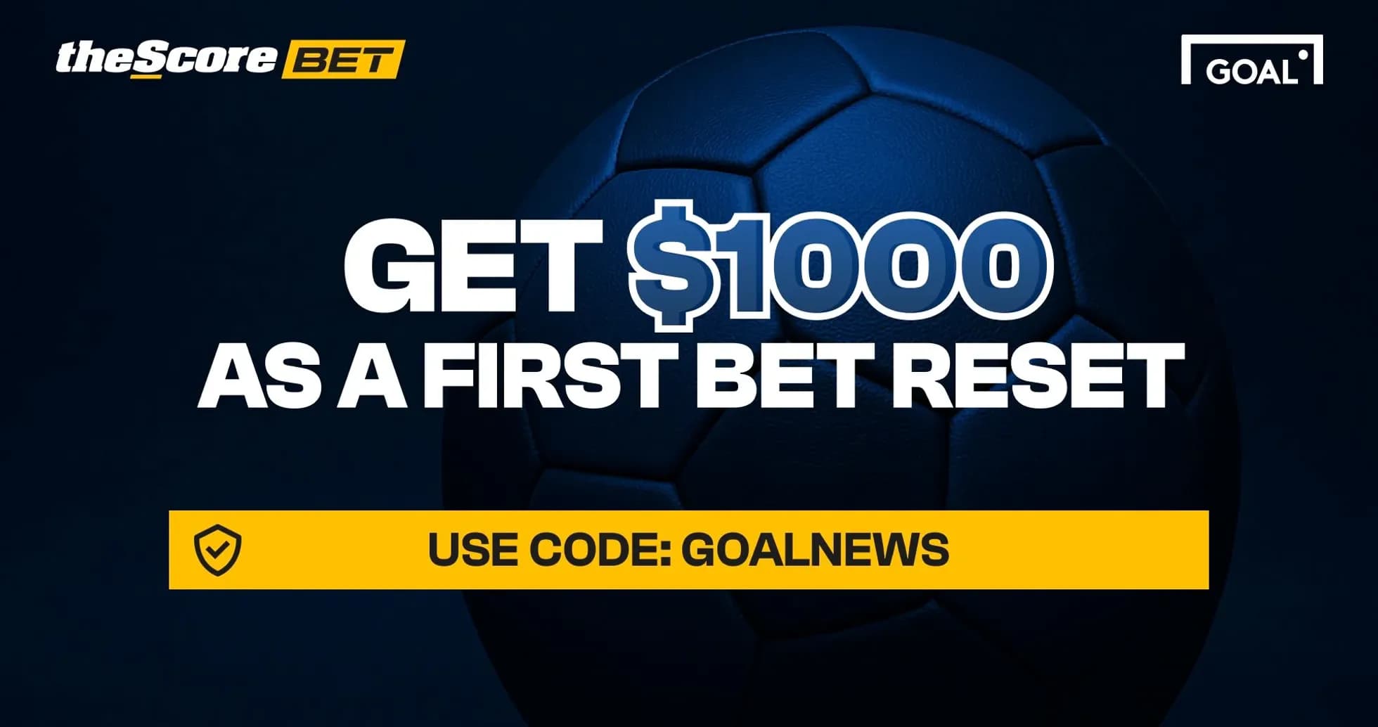 Promotion for first bet reset with soccer ball background Promotion for first bet reset with soccer ball background