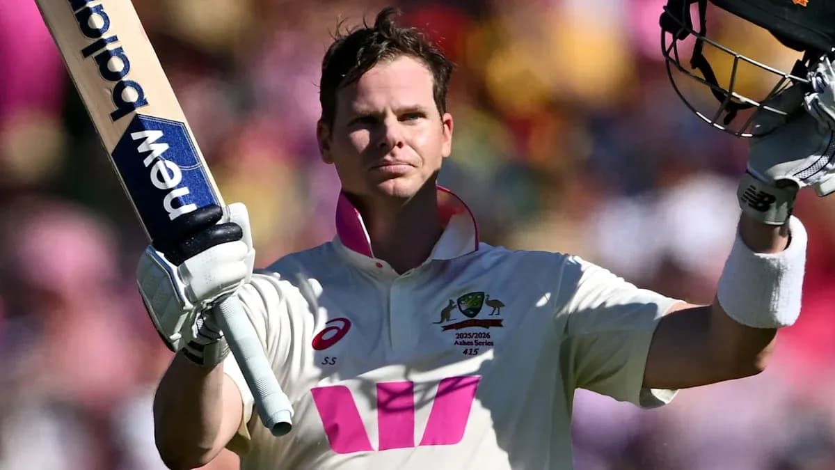Steve Smith celebrating a century with raised bat Steve Smith celebrating a century with raised bat