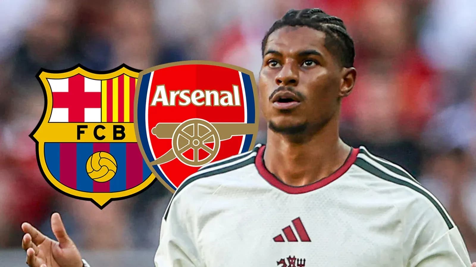 Joueur en maillot avec logos de Barcelone et Arsenal Joueur en maillot avec logos de Barcelone et Arsenal