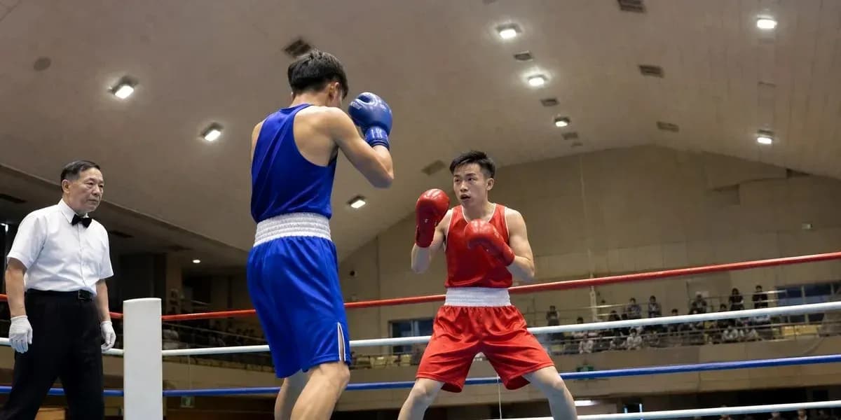 Deux boxeurs en action dans le ring Deux boxeurs en action dans le ring