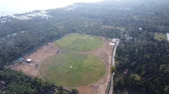 Aerial view of two circular cricket fields Aerial view of two circular cricket fields