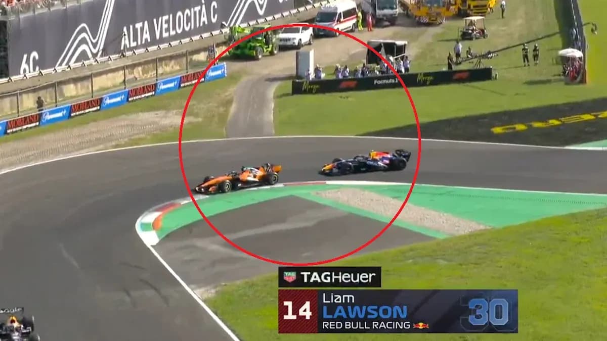Liam Lawson and another car racing on track Liam Lawson and another car racing on track