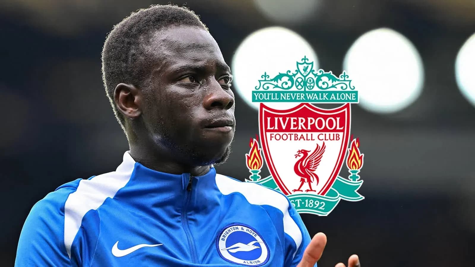 Joueur de Brighton devant le logo de Liverpool Joueur de Brighton devant le logo de Liverpool