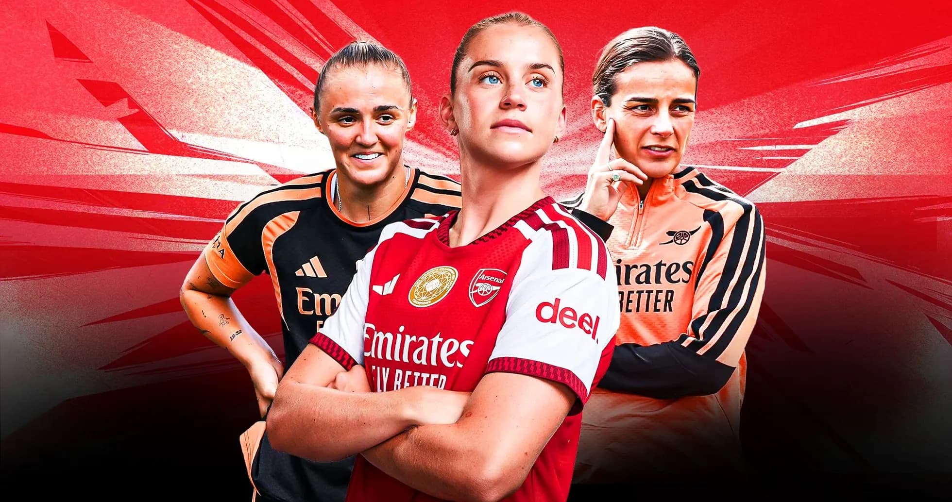 Trois joueuses d'Arsenal en maillot et uniforme Trois joueuses d'Arsenal en maillot et uniforme