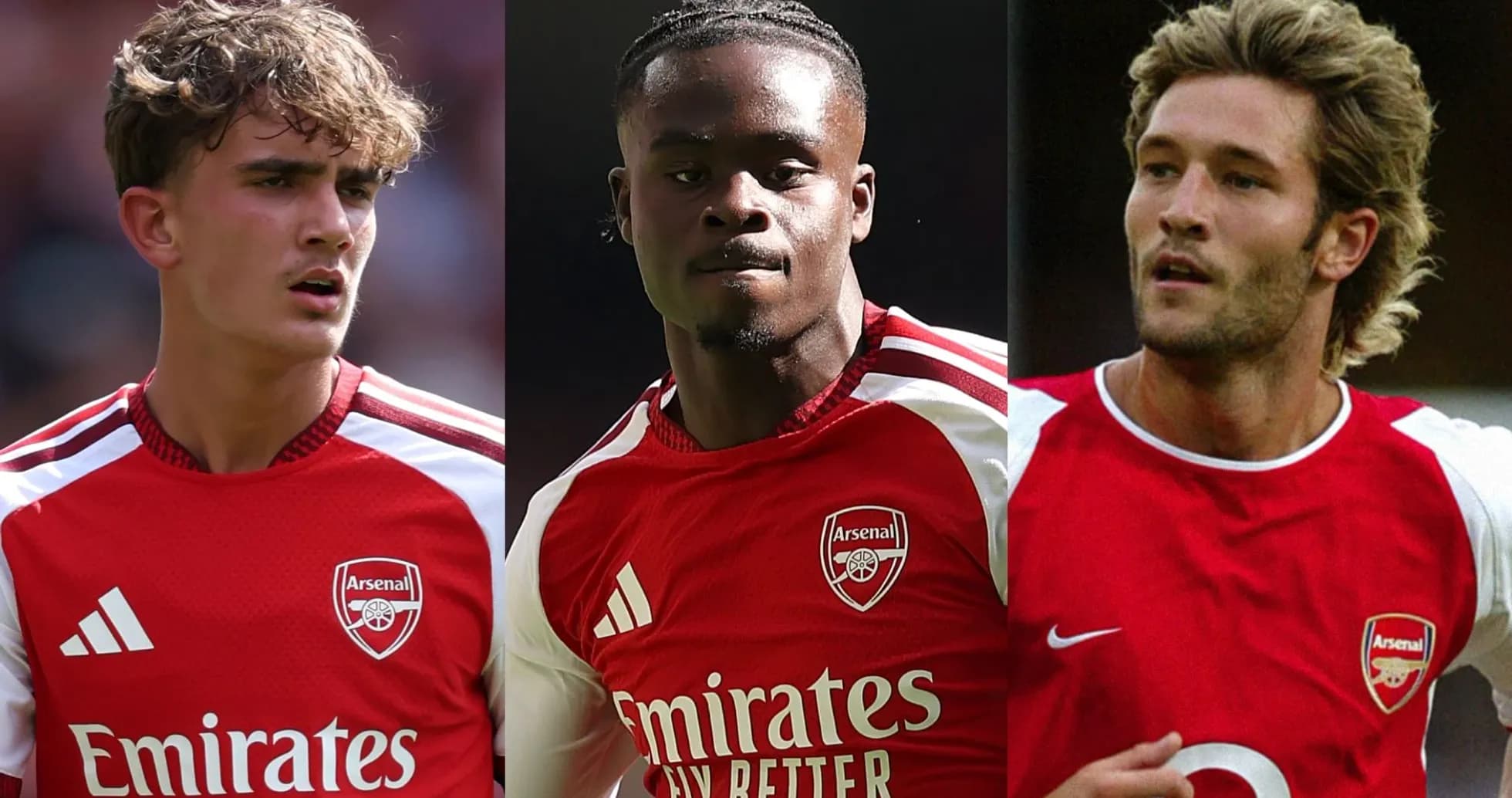 Trois joueurs d'Arsenal en maillot rouge Trois joueurs d'Arsenal en maillot rouge