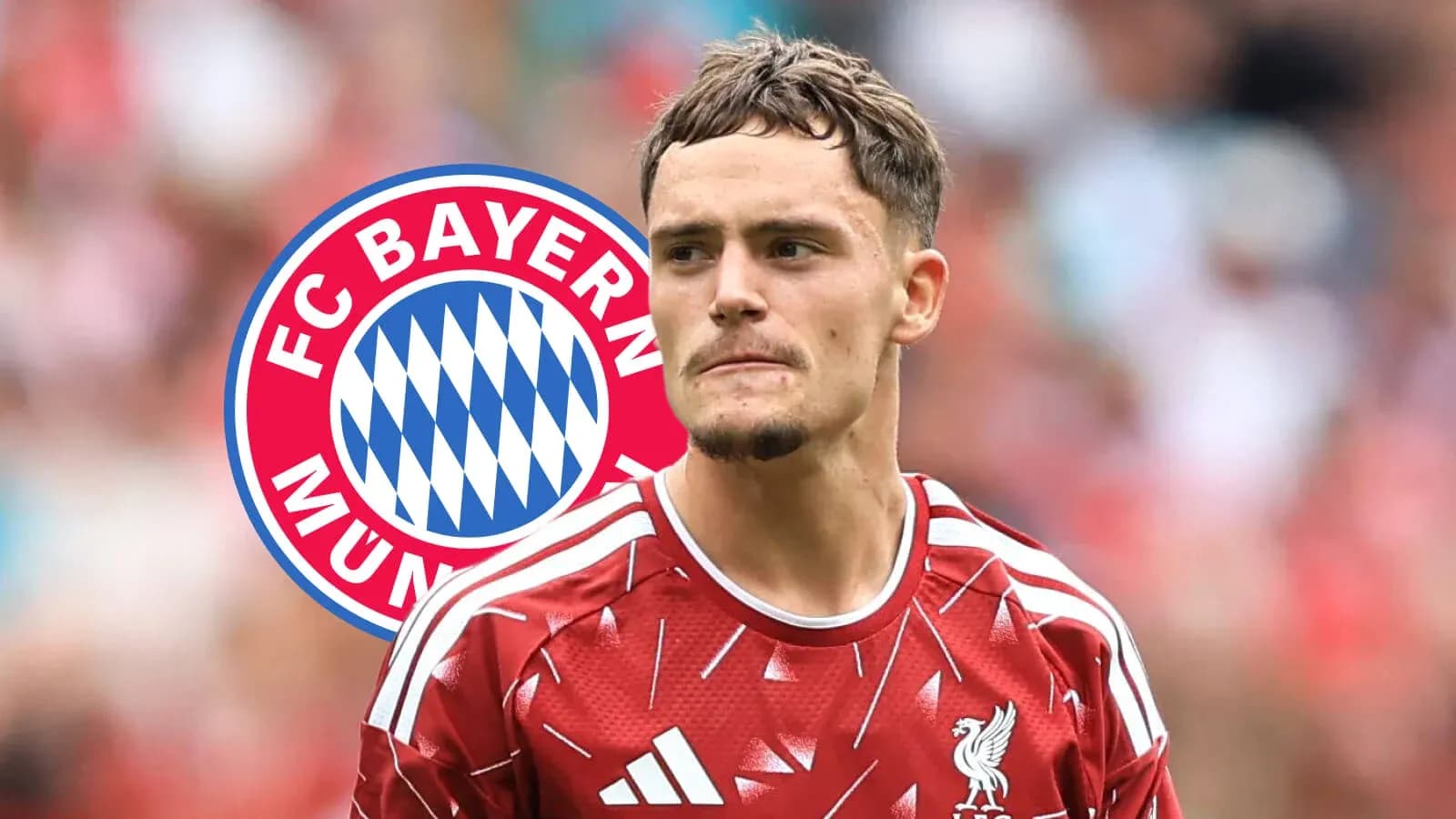 Joueur de Liverpool avec logo de Bayern Munich en arrière-plan Joueur de Liverpool avec logo de Bayern Munich en arrière-plan