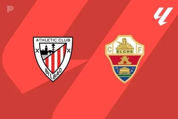 Logos d'Athletic Club et Elche sur fond rouge Logos d'Athletic Club et Elche sur fond rouge